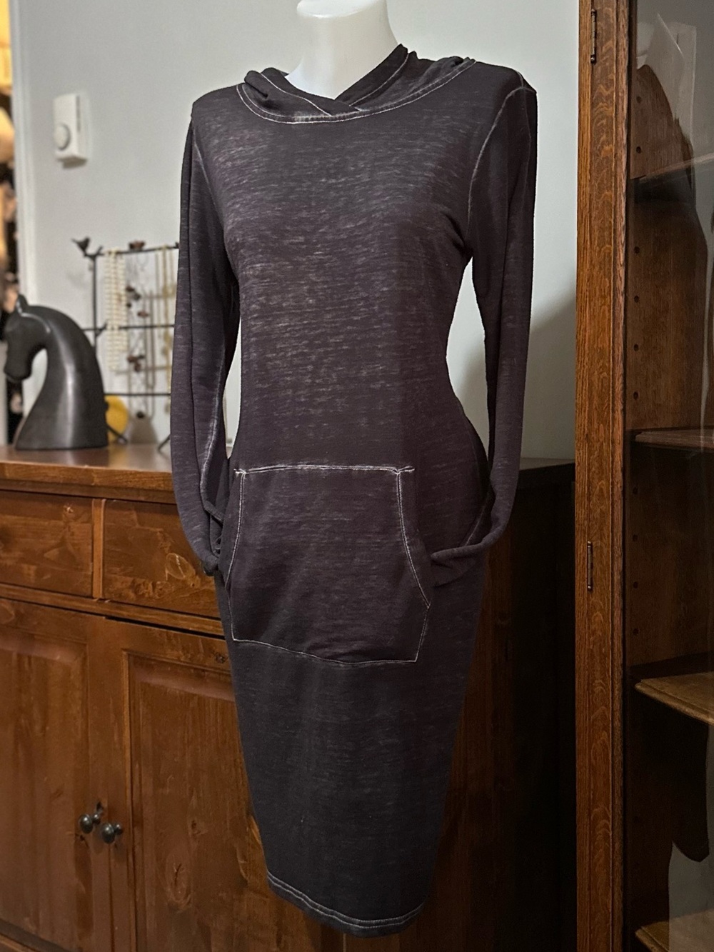Point Zero Charcoal Long Sleeve Hooded Dress